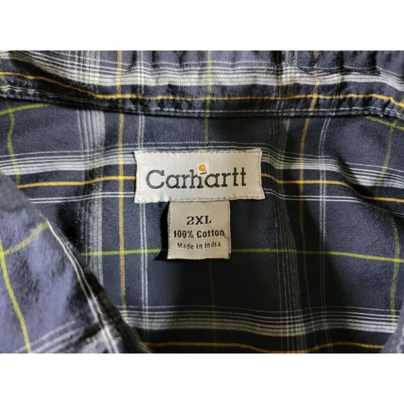 Carhartt Blue Plaid Men's Long Sleeve Button Shirt - 2XL - Picture 6 of 7